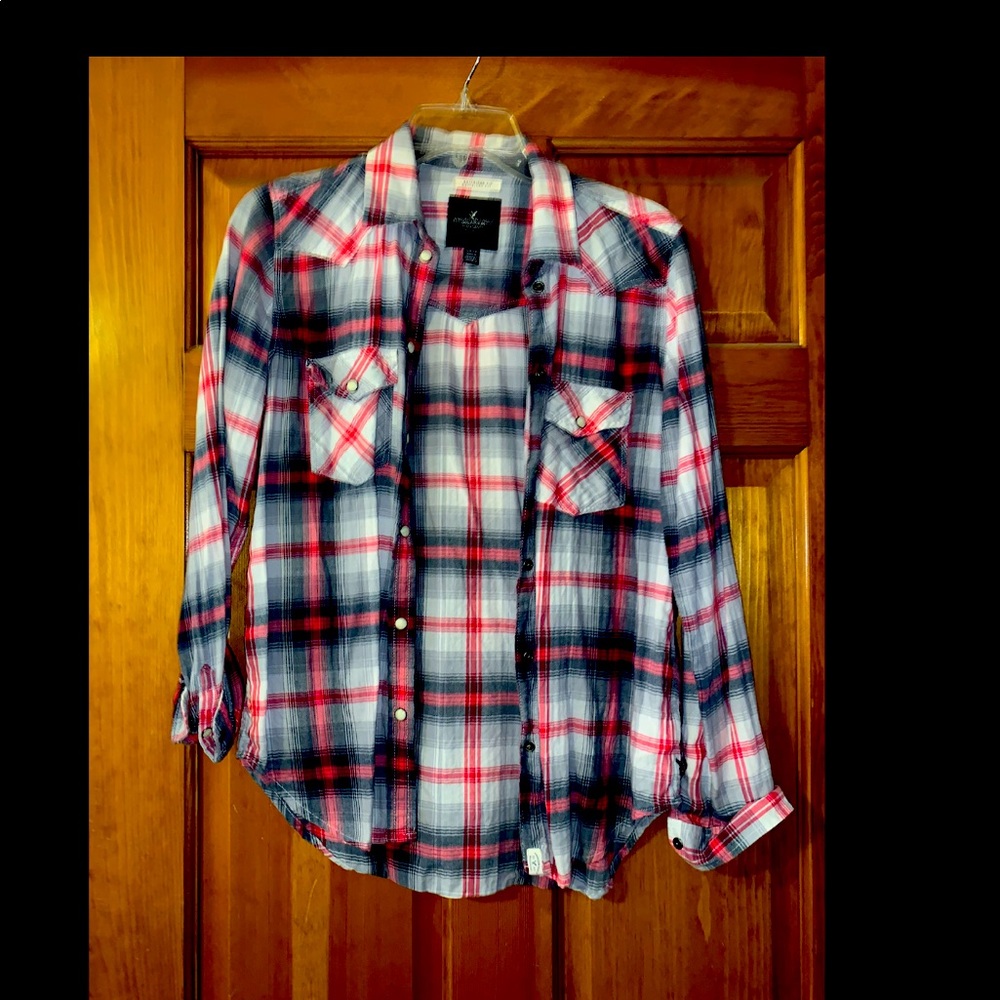 American eagle plaid top boyfriend fit